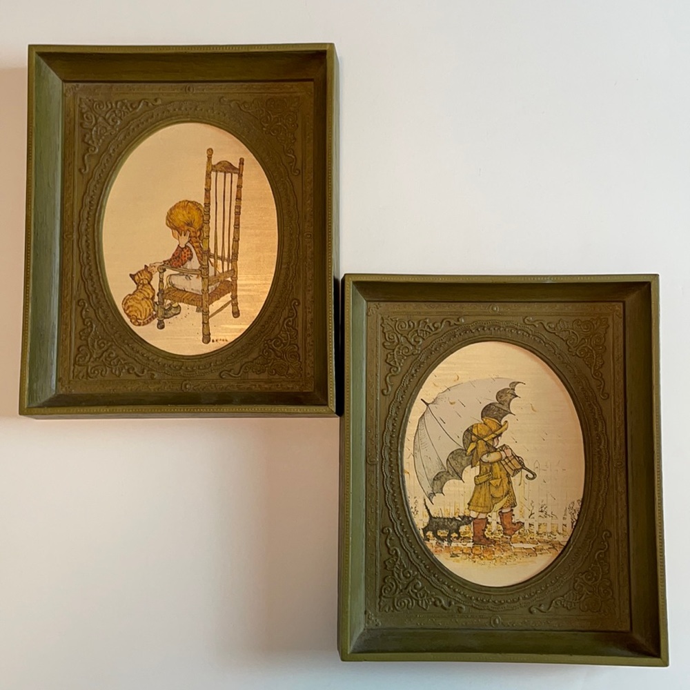 Two Vintage Holly Hobbie Framed Prints from 1971